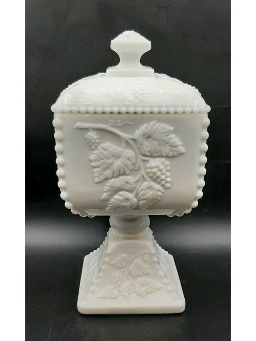 Westmoreland Paneled Grape Milk Glass Candy Dish Compote With Lid 1884 Square